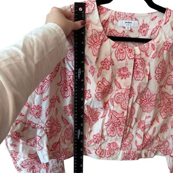 Saunders Collective- Red & White Frederique Crop Top Dolman Long Sleeve, Size 14 - Picture 13 of 15